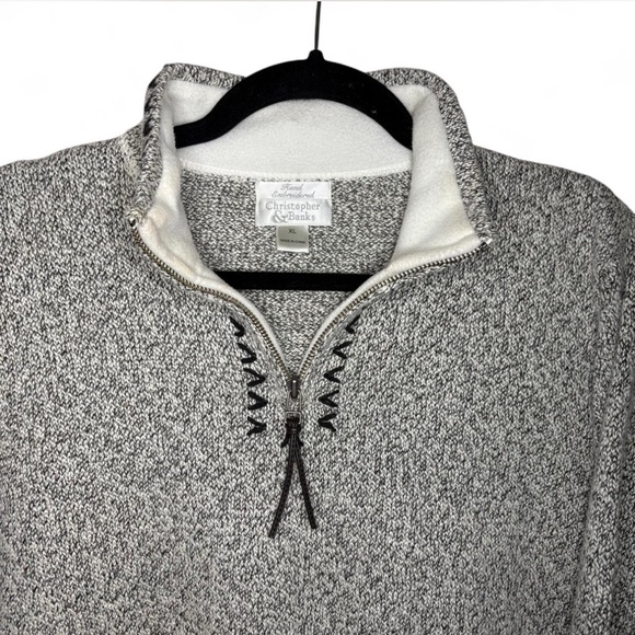 Christopher & Banks XL Grey Knit Quarter Zip Pullover Sweater Hand Embroidered - Picture 3 of 7